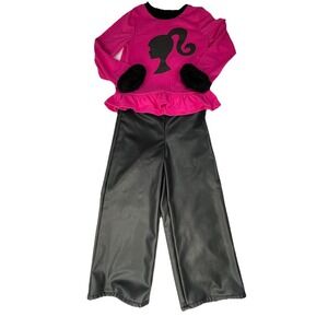 Barbie 2 Piece Girls Size 5 Pink Pullover Faux Leather And Fur Wide Leg Pants